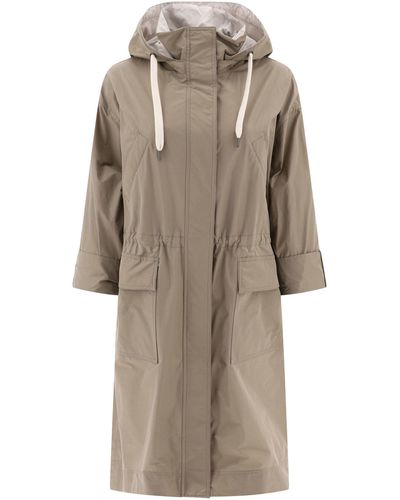 Brunello Cucinelli Waterbestendige Taft Tafta Hooded Outerwear Jacket Met Monili - Naturel