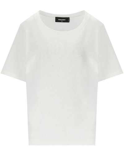 DSquared² Easy Fit White T -Shirt mit Strasssteinen - Weiß