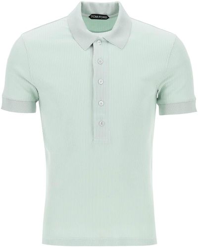 Tom Ford "Ribbed Knit Polo With Shiny - Green
