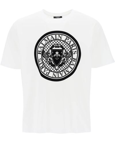 Balmain Logo Medaillon T -Shirt - Weiß