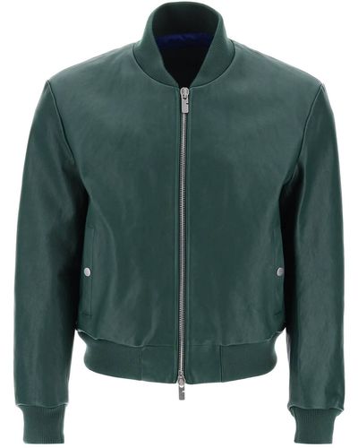 Burberry Leather Bomber Jacket - Green