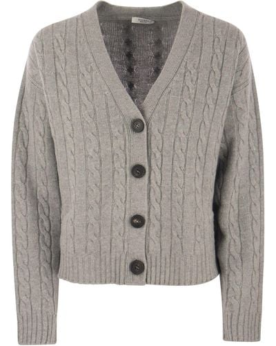 Peserico Wool, Silk, Cashmere e Lurex Cardigan - Grigio