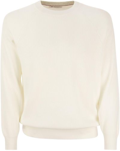 Brunello Cucinelli Suéter de costilla de algodón con manga de raglán - Blanco