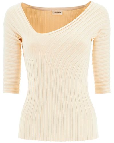 By Malene Birger 'ivena' Ribbed Top With Asymmetrical Neckline - Natural