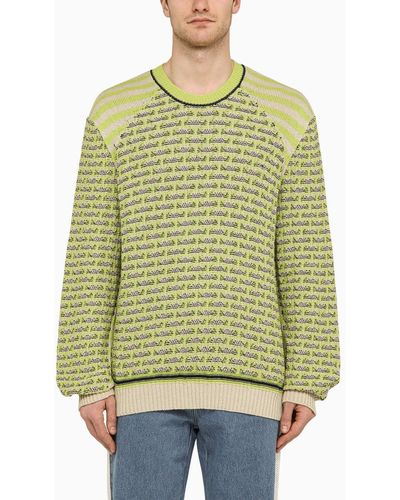 Wales Bonner Ivory Striped And Checked Sweater - Green