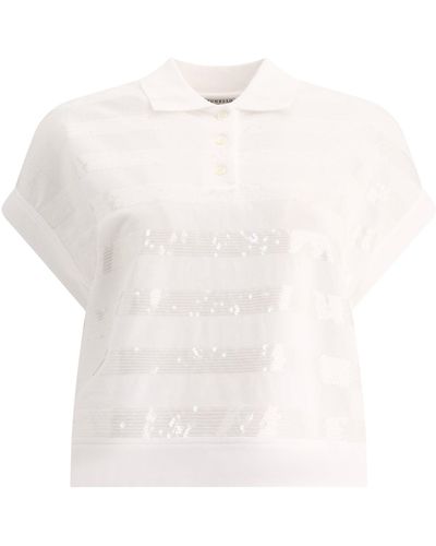 Brunello Cucinelli Cotton Piqué Polo -Hemd mit schillernden Streifen - Weiß