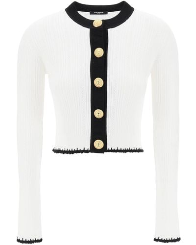 Balmain Bicolor Knit Cardigan With Embossed Buttons - Black