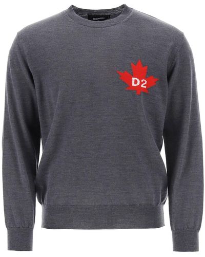 DSquared² D2 Leaf Wool Sweater - Gray