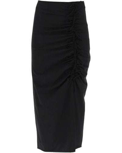 Ganni Gedrapeerde Mid Waist Midi-jurk - Zwart