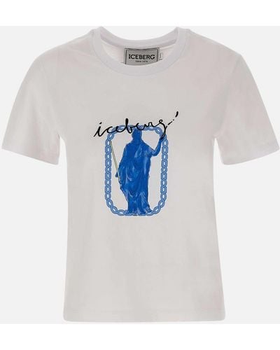 Iceberg Cotton Jersey T Shirt With Roma Print - Blue