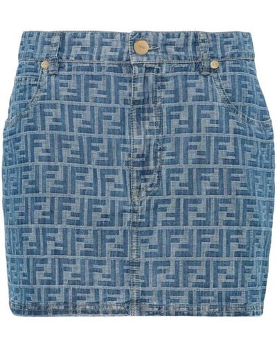 Fendi Mini-rok Met Ff-patroon - Blauw