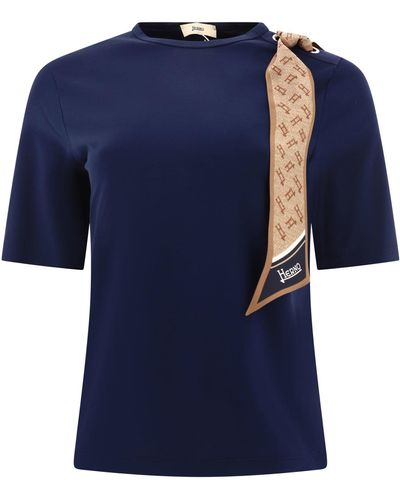 Herno T -shirt Met Zijden Sjaal - Blauw