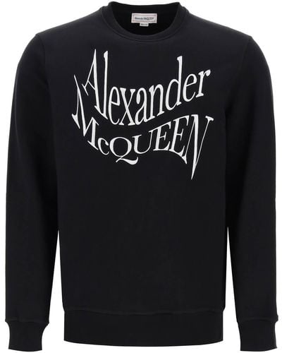 Alexander McQueen Warpte Logo Sweatshirt - Schwarz
