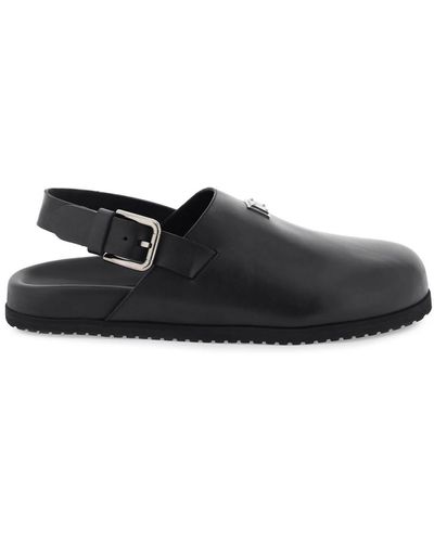 Dolce & Gabbana Leather Clogs With Buckle - Black
