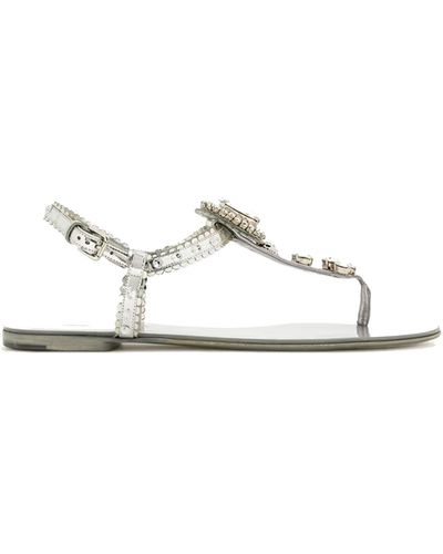 Dolce & Gabbana Sandalen aus Leder mit Kristallen - Weiß