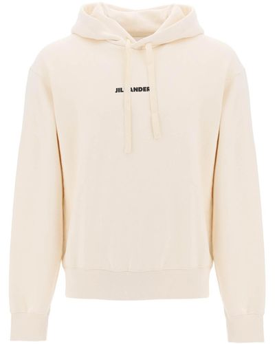 Jil Sander Hoodie Met Logo -print - Naturel