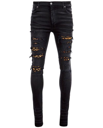 Amiri Leopard Denim Jeans - Black