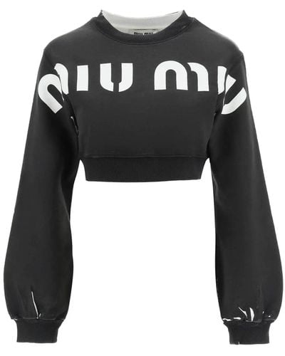 Miu Miu Sweat-shirt de logo Cropped Miu Cropped - Noir