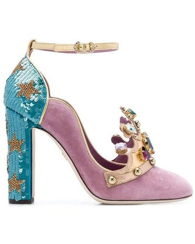 Dolce & Gabbana Escarpins en velours à ornements et sequins - Rose