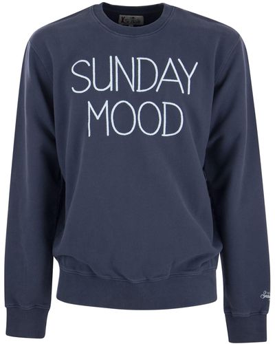 Mc2 Saint Barth Cotton Sweatshirt Met Sunday Mood Lettering - Blauw