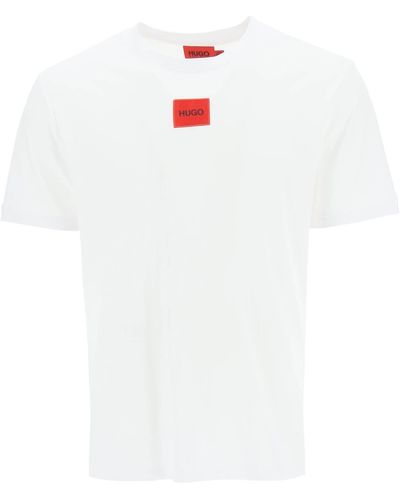 HUGO T-shirt en jersey de coton avec étiquette logo - Blanc