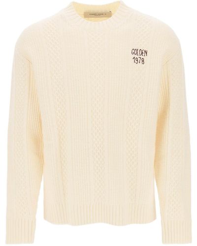 Golden Goose Sweater With Hand-embroidered Logo - Natural