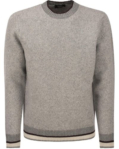 Peserico Pesico Round Neck Sweater In Wollen Zijde En Kasjmere Boucle 'patroon Garen - Grijs