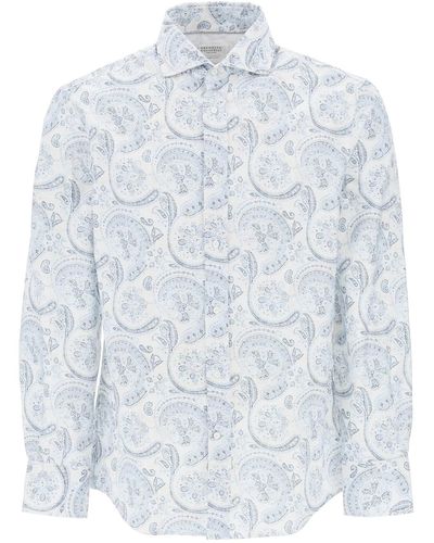 Brunello Cucinelli Oxford -Hemd mit Paisley -Muster - Weiß