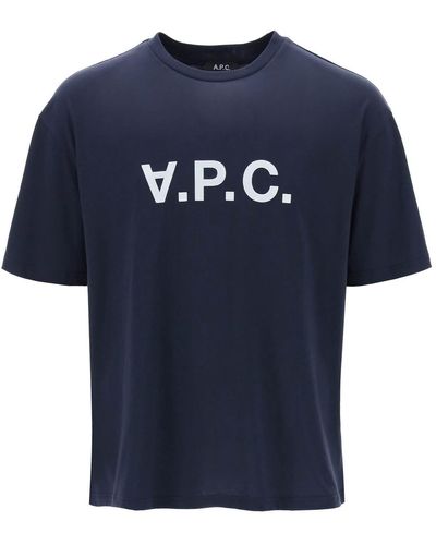 A.P.C. Fluss -T -Shirt mit flockigem Logo - Blau