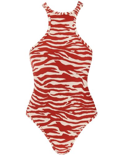 The Attico Het Attico One Piece Animal Print Swimsuit - Rood