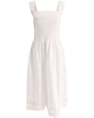 Ganni Smock Poplin Midi Kleid - Weiß