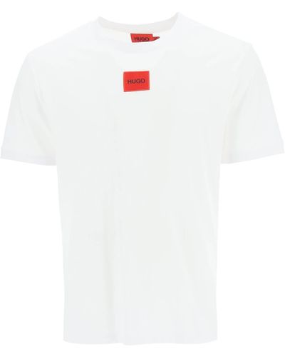 HUGO Camiseta en punto de algodón con etiqueta con logo - Blanco
