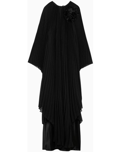 Max Mara Pianoforte Pleated Chiffon Kaftan Dress - Black