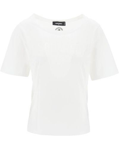 DSquared² T Shirt Con Logo In Strass - Bianco