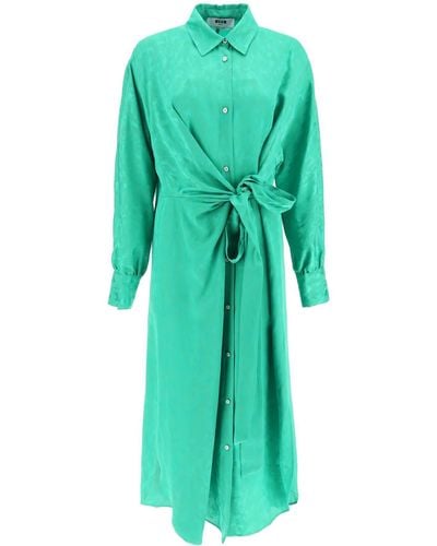 MSGM Jacquard-Hemdblusenkleid aus Satin - Grün