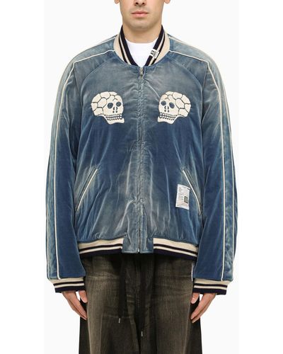 Maison Mihara Yasuhiro Blue Cotton Bomber Jacket With Embroideries