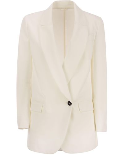 Brunello Cucinelli Stretch Cotton Interlock Couture Jacket Met Sieraden - Wit