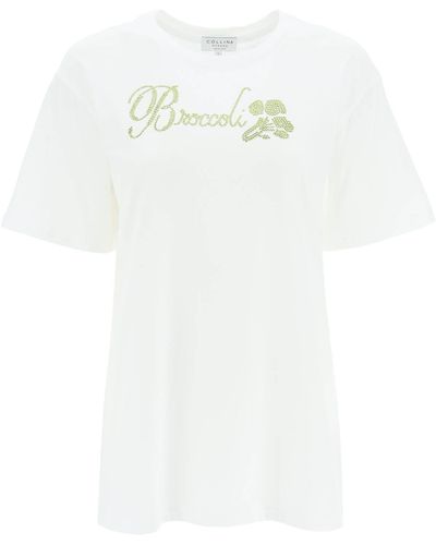 Collina Strada Bio -Baumwoll -T -Shirt mit Strasssteinen - Weiß