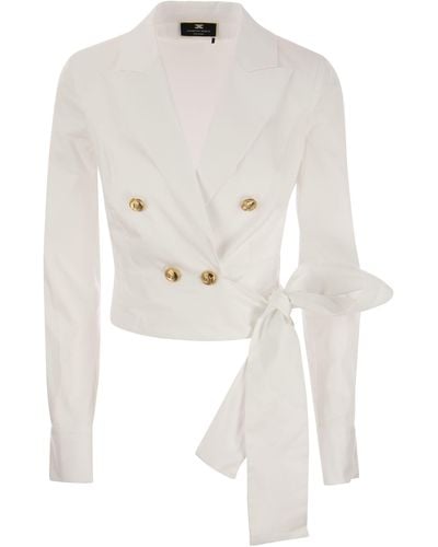 Elisabetta Franchi Camicia di cotone con fascia - Bianco