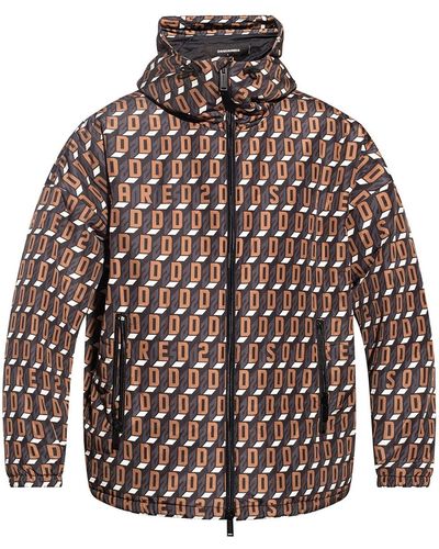 DSquared² All Over Print Hooded Jacket - Brown