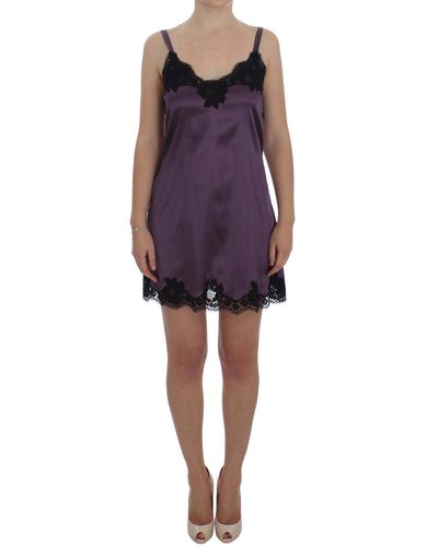Dolce & Gabbana Silk Lace Lingerie Dress Purple Sig30067