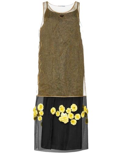 Prada Robe tricotée 3 D Flowers Lurex - Vert