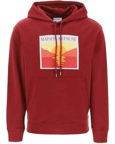 Maison Kitsuné Hooded Sweatshirt mit Grafikdruck - Rot