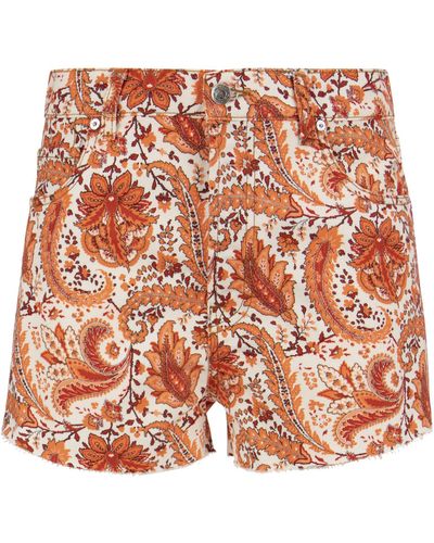 Etro Ramage Floral Paisley Denim Shorts - Orange