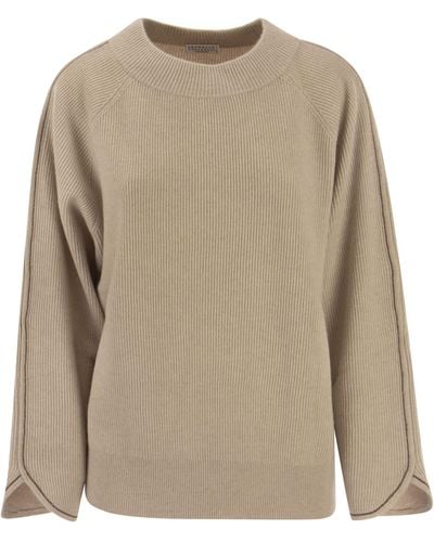 Brunello Cucinelli Cashmere Sweater mit Monile - Natur