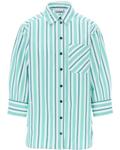 Ganni "oversized Gestreepte Popeline Shirt - Blauw