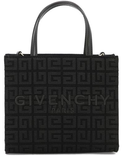 Givenchy Mini G -Einkaufstasche in 4 g bestickter Leinwand - Schwarz