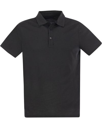 Majestic Short Shorted Polo Shirt in Lyocell e Cotton - Nero