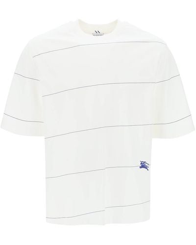 Burberry Gestreiftes T -Shirt mit Ekd -Stickerei - Weiß