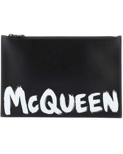 Alexander McQueen 'mcqueen Graffiti' Leren Platte Etui - Zwart